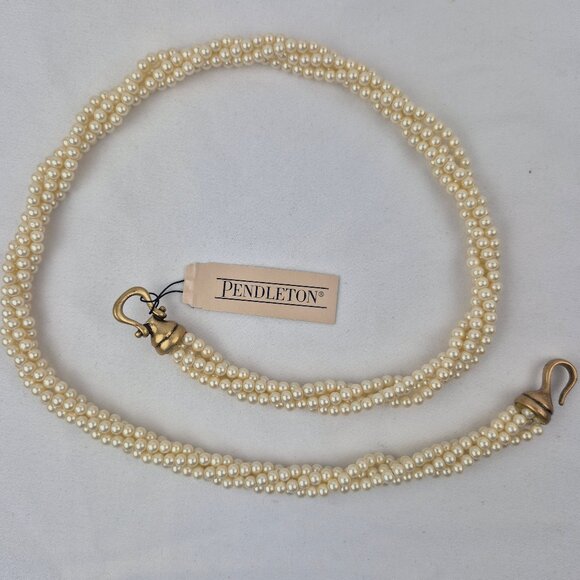 Pendleton Multi Strand Twisted Faux Pearl Necklace Chunky Clasp NWT - Picture 1 of 15